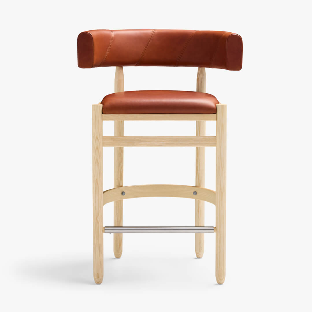 Botero Bar Stool by Peter Anderson & Matti klenell | Ash natural frame/ 8695Tarnsjo leather | H95cm W61cm SH65cm